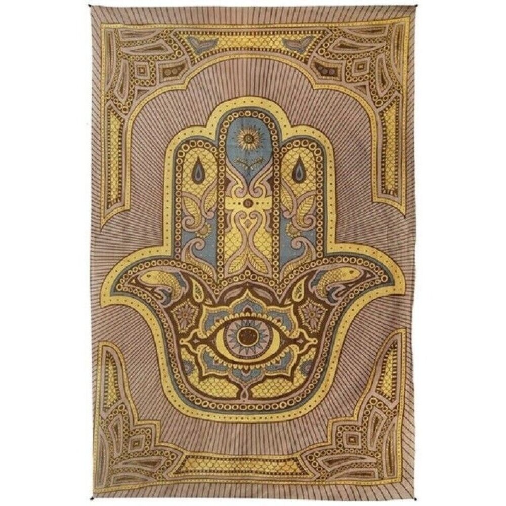 New Brown Large Hamsa Hand Wall Hanging Art Decor Tapestry 52X80 NIP Spiritual - Picture 1 of 2